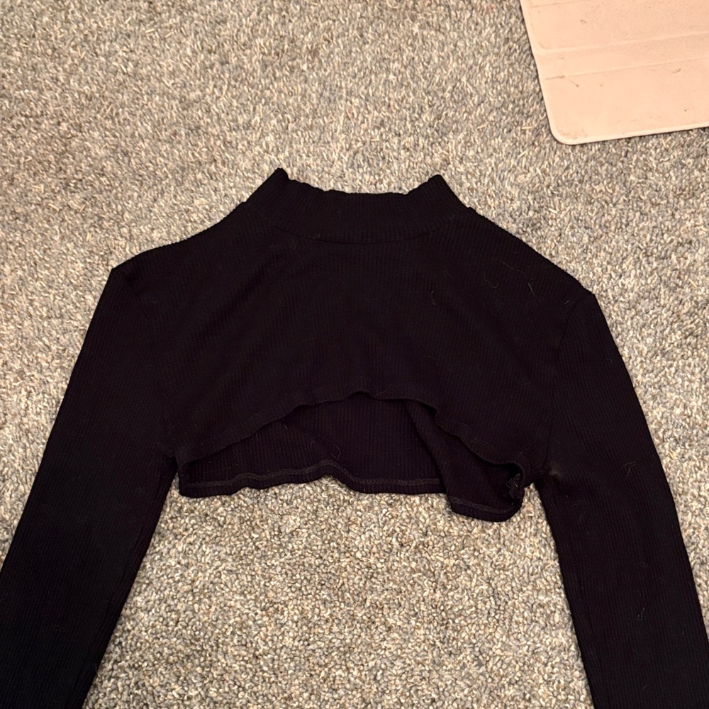 Zara Elegant Black Long Sleeve Crop Top